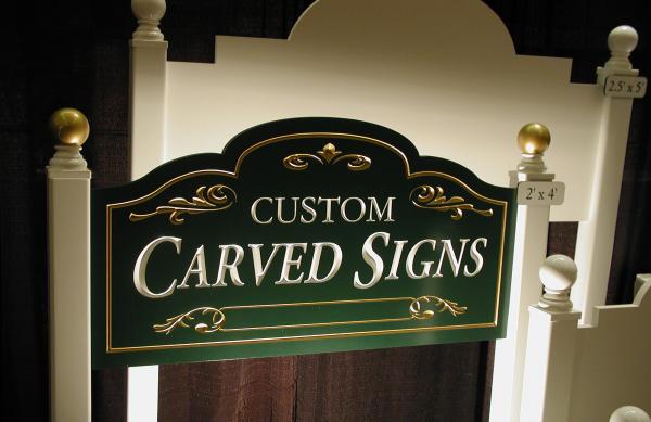Custom carved signs, Building mounted or wall mounted. Gold or silver leaf available, too!