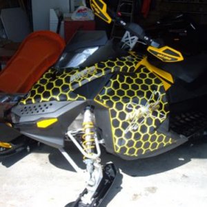 Skidoo MXZ X - CUstom wrap.  MAde Honey Comb in 3DS Max and printed CMY.  Any hours and hand cut pieces later.