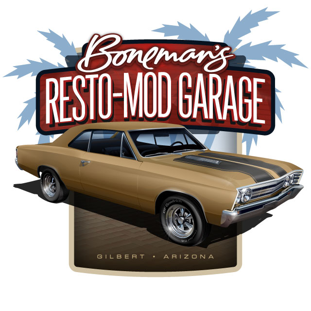 Boneman's Resto-Mod Garage: T-Shirt Art
