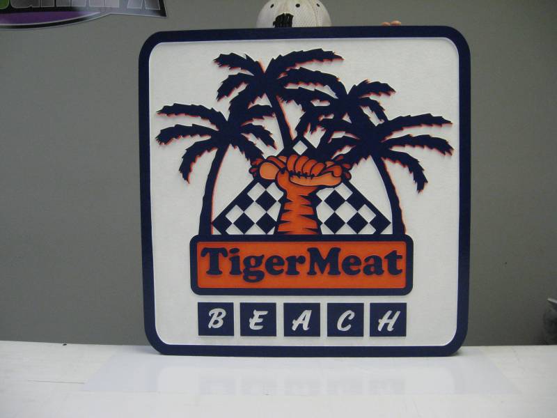 Tiger Meat Beach sandblasted sign